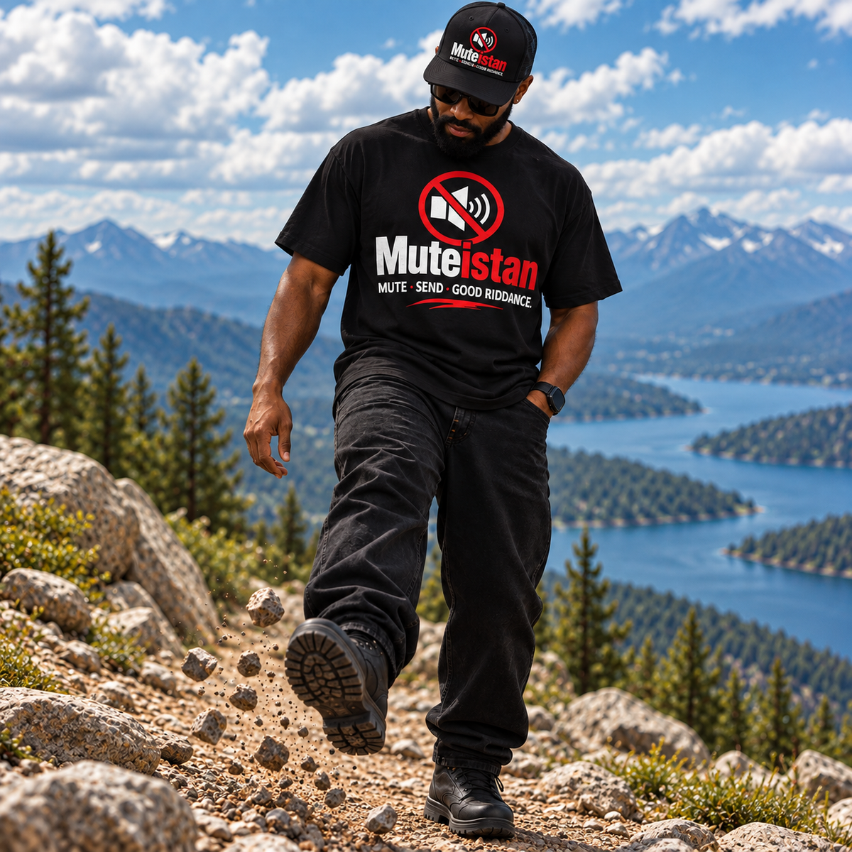 Muteistan™ Classic T-Shirt — Mute. Send. Good Riddance.